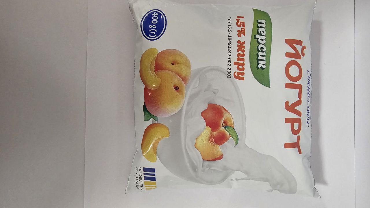 Йогурт персик 1,5% жиру 400г ТМ ПП Дживальдіс